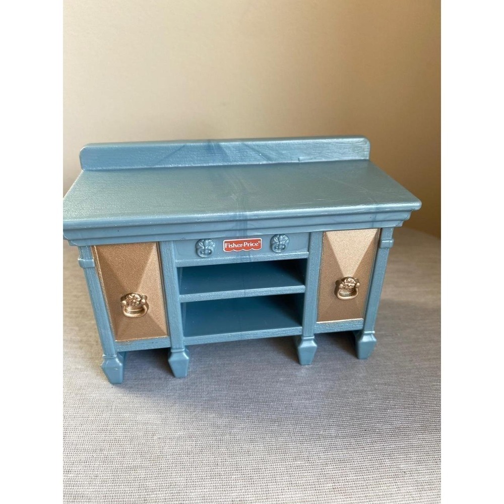 Fisher Price Doll House Dinning Buffet Blue Sideboard Furniture Cabinet SKU31